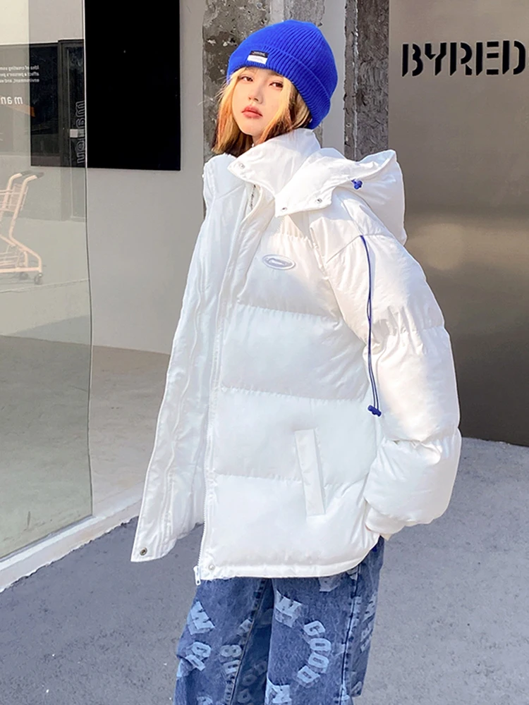 Klein blue cotton-padded jacket, hooded cotton-padded jacket women autumn and winter thick loose zipper padded jacket
