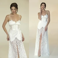 sexy white lace satin bridal robe nightgowns sleeveless wedding sleepwear front split buttons custom made bridal boudoir dress