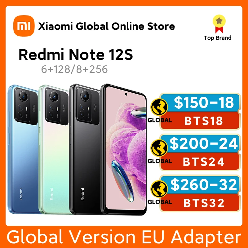 

Global Version Xiaomi Redmi Note 12S 8GB 256GB Helio G96 108MP Camera 90Hz 6.43" AMOLED DotDisplay 33W Fast Charging 5000mAh