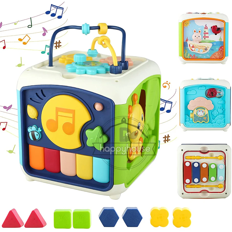 Montessori Musical Activity Cube Toy for Baby Musical Toys 0 12 Months 1 2 3 4 Years Cube with Music Educational Toy for Kid
