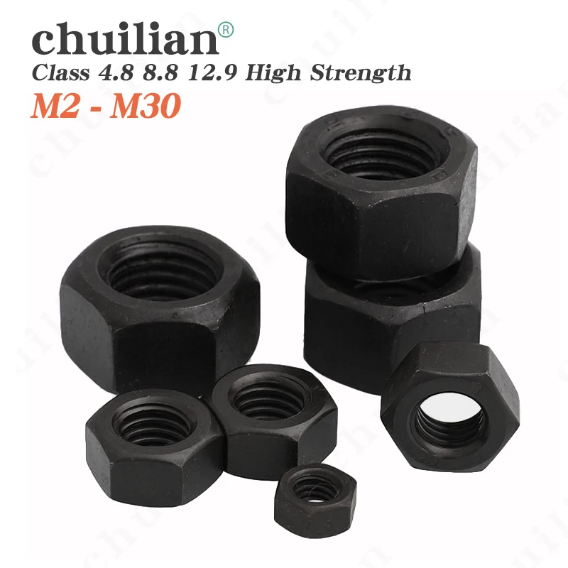 

1-100 PCS Black Hexagon Nuts M2 M2.5 M3 M4 M5 M6 M8 M10 M12 M14 M16 M18 M20 M22 M24 M27 M30 Grade 4.8/8.8/12.9 Carbon Steel