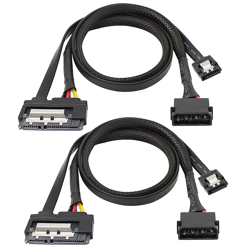 2 Pcs SATA 6G Data Cable, SATA Power 2-In-1 Extension Cord,LP4 IDE to SATA 15P Female with Serial ATA III 7 Pin Female