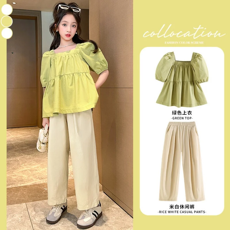 

Комплект летней одежды для девочек из 2 предметов, короткий рукав + джинсы, повседневный костюм в Корейском стиле для колледжа, детская одежда для подростков