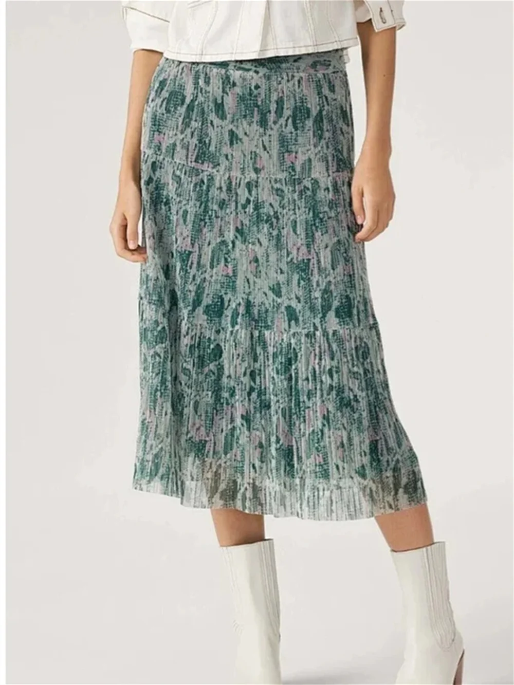 

Юбка Женская средней длины с винтажным принтом, элегантная трапециевидная юбка с поясом на резинке в стиле пэчворк, лето 2023