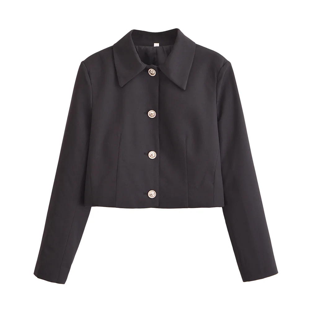 Женское однобортное пальто с длинным рукавом и откидным воротником