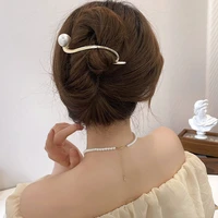 2022 korean new vintage wave shape metallic hair clips hairgrips pearl pearl hairgrips wholesale
