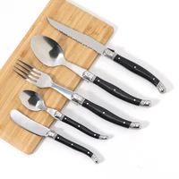 jaswehome 3 5pcs stainless steak knife dinnerware set butter knife fork soup tea spoon ergonomic black flatware set