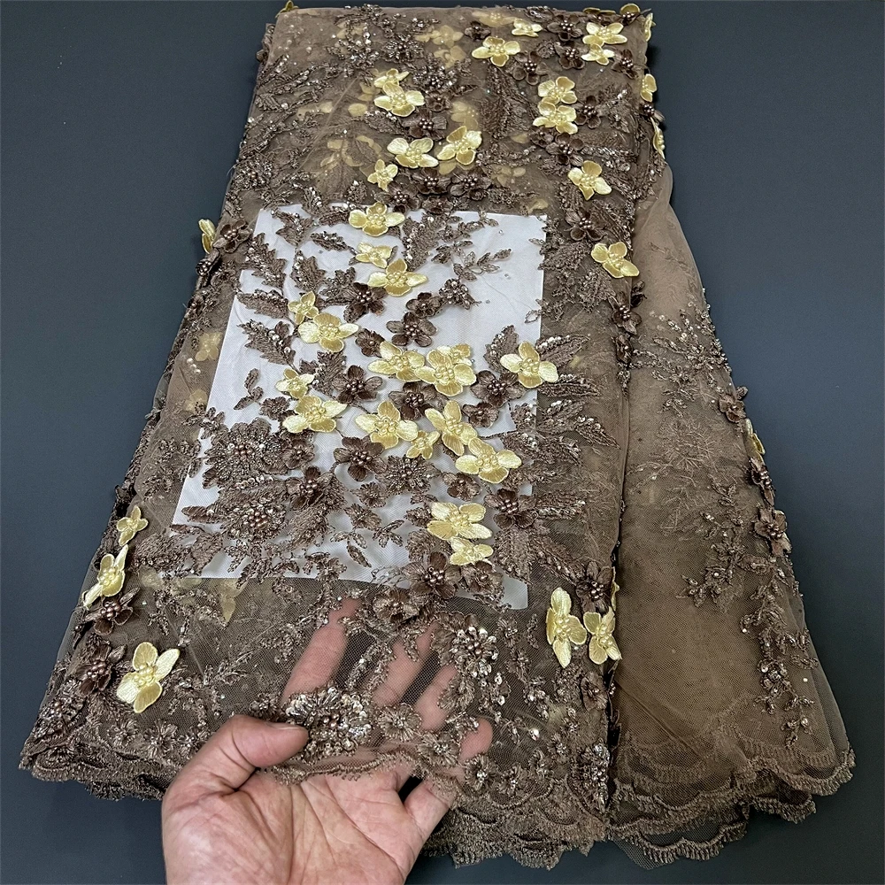 

Luxury African Mesh Fabrics Black Embroidery Sequins For Women Sewing Evening Dresses Dubai Beaded Lace Fabric 5 Yards Meters