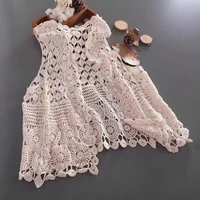 women hippie bohemian crochet sleeveless vest open front lace cardigan geometric diamond circle pattern beach cover up waistcoat