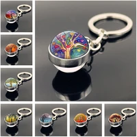 new simple glass gemstone tree of life charm keychain jewelry women bags car accessories key clip wishing tree key chain for men