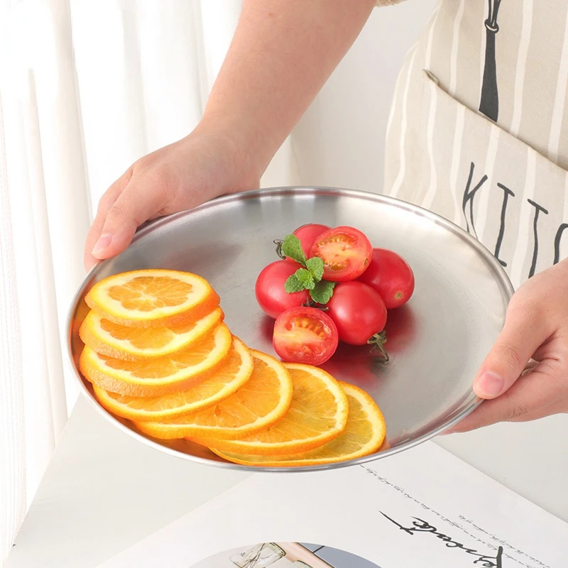 

Roestvrij Staal Diner Platen Goud Dessert Fruit Schotel Ronde Salade Trays Snack Schotel Dienblad Snoep Voedsel Opslag