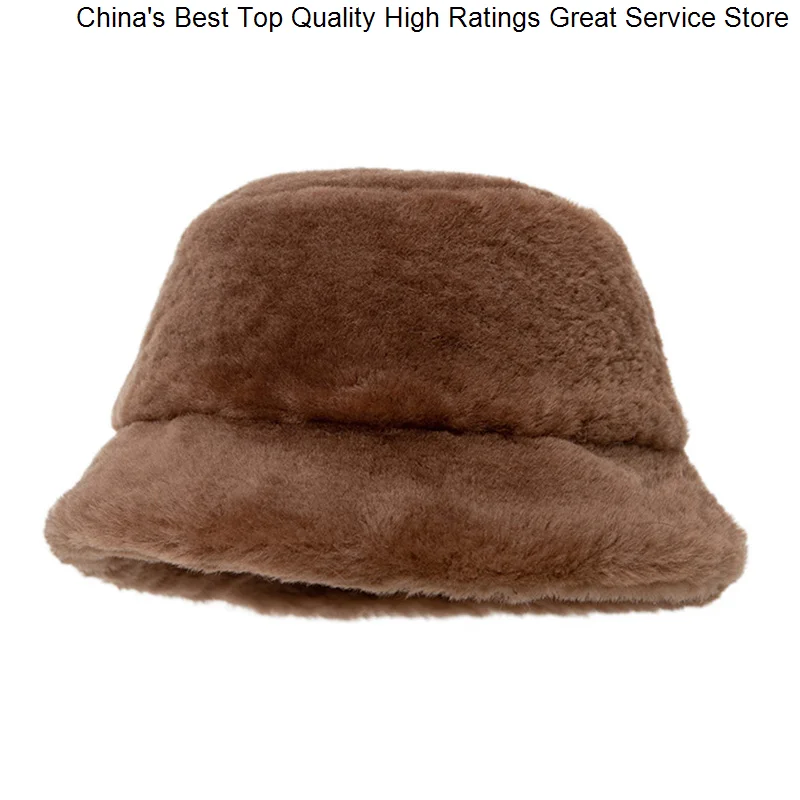 Minimalist Women Sheep Wool Hwitex fur Luxury Fisherman Caps Female Sheepskin Bucket hats HW6006