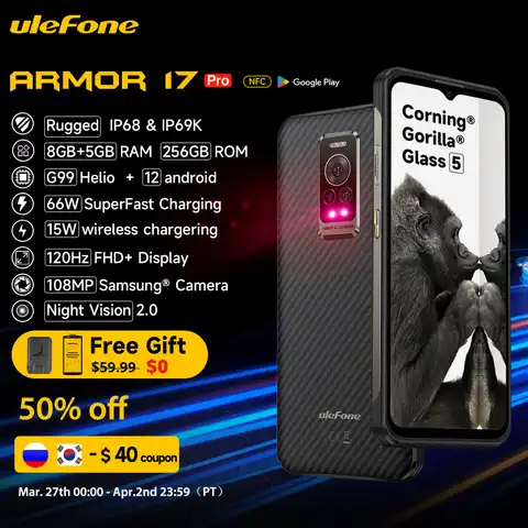 (Новый)Ulefone Armor 17 Pro Защищенный Cмартфон ,Helio G99, 66 Вт, 8 ГБ + 256 ГБ, 4G Мобильные телефоны ,Ночное видение,Android 12, 6,58 дюйма, 120 Гц, 108 МП, NFC, Глобальная ве...