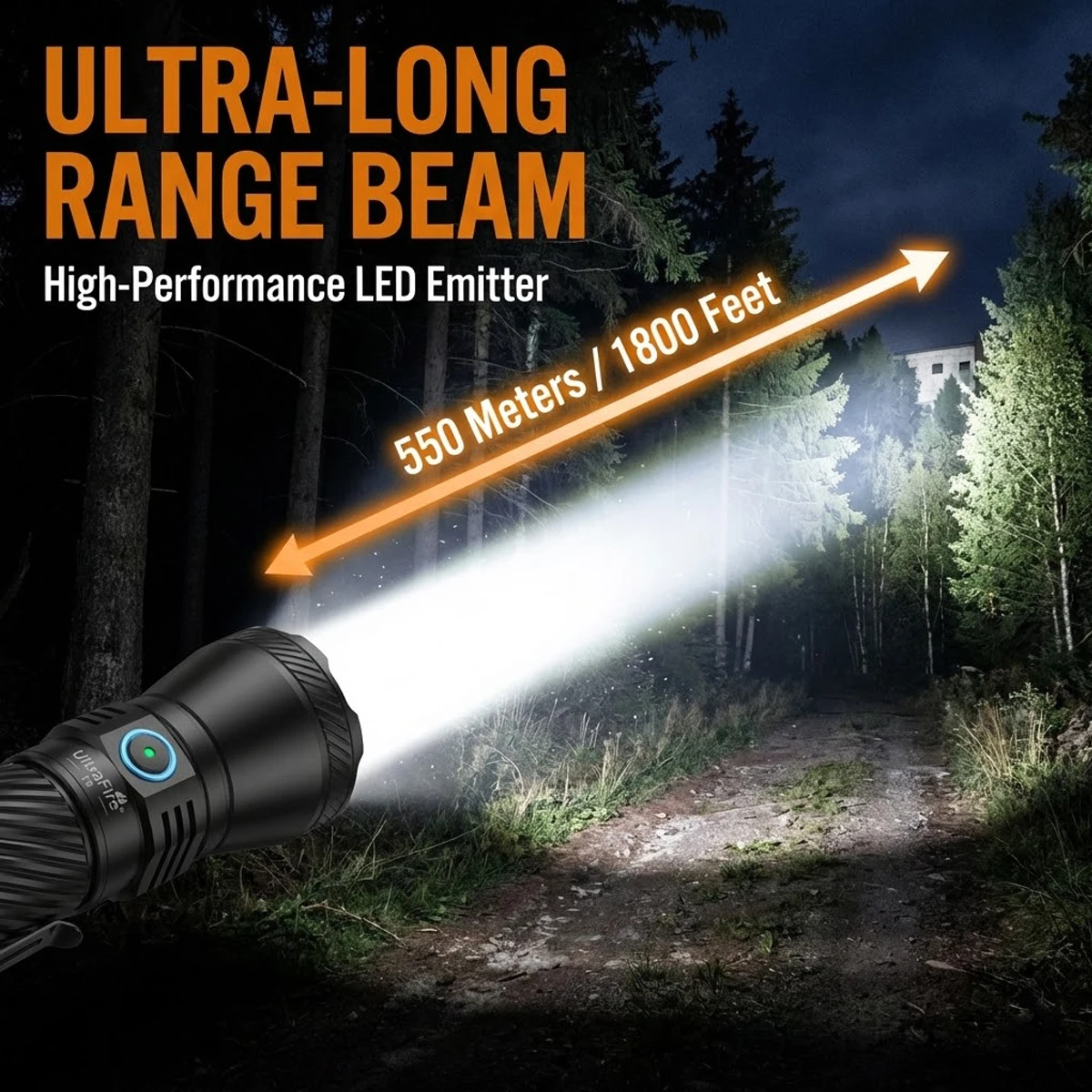 Фото UltraFire T6 Тактический охотничий фонарь 1800 Люмен Дальнобойный 550 метров с фильтрами Красный Зеленый Синий 21700 USB-C №2