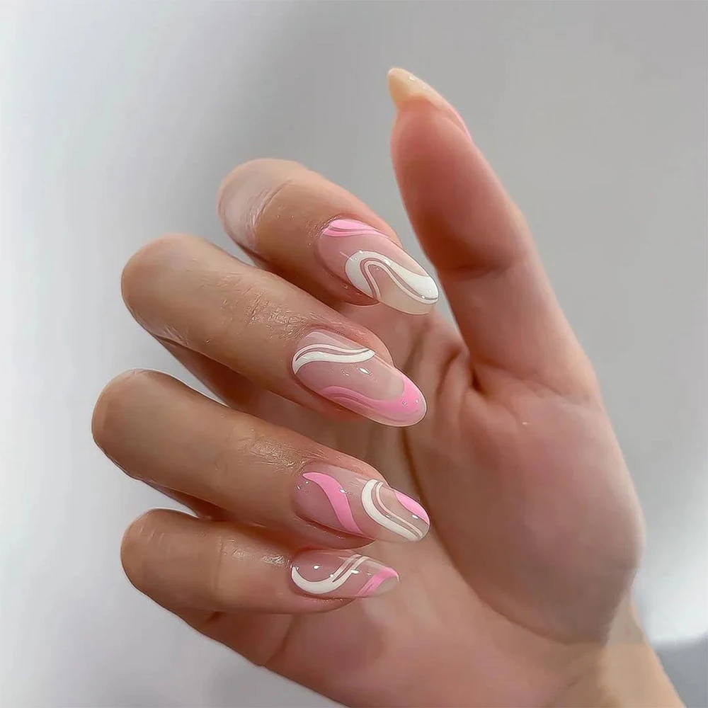 

24pcs/Box Fashion Manicure Tool Detachable Artificial Fake Nails Almond False Nails Wearable Nail Tips