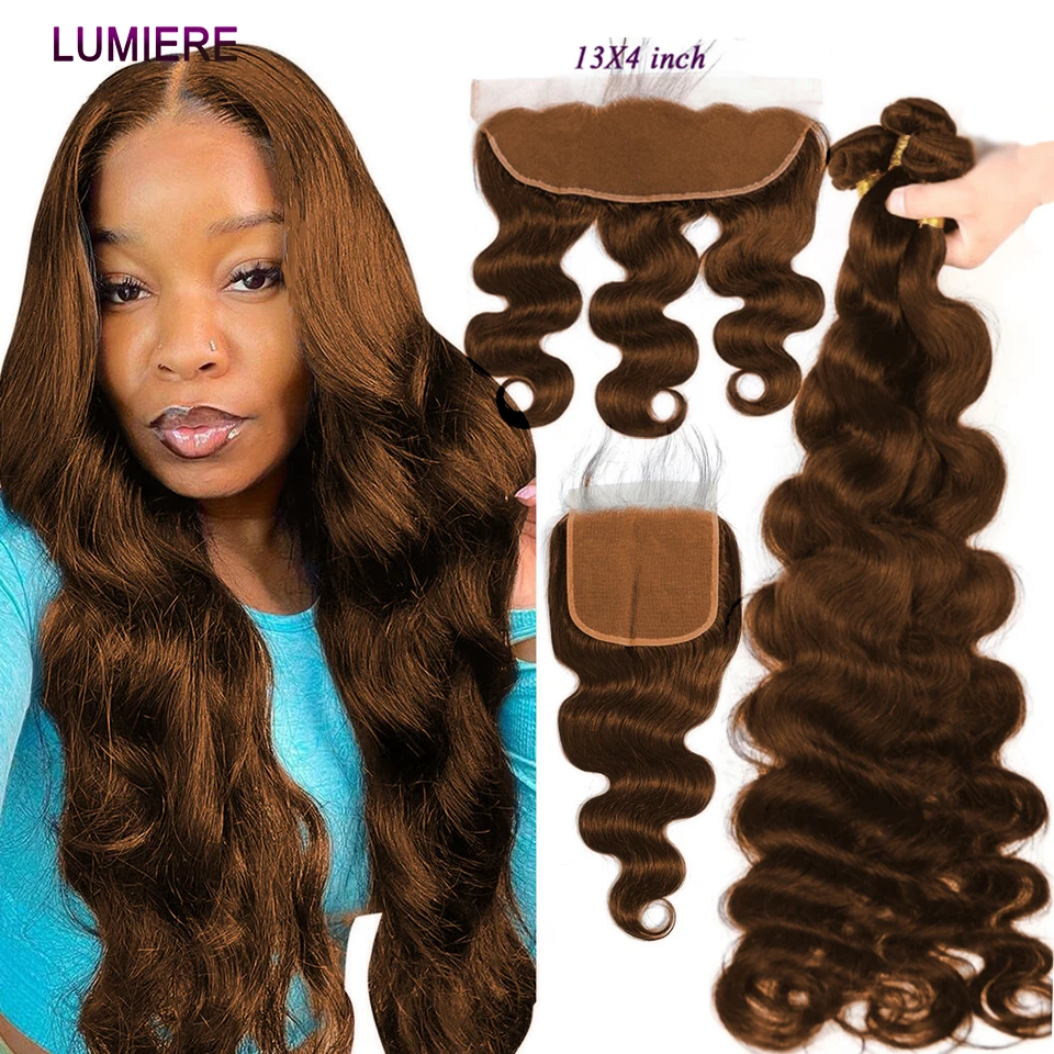 

Chocolate Brown Colored Bundles With Closure 5x5 #4 Ombre Body Wave Bundles With Frontal Peruvian Hair Weave Bundle with Closure