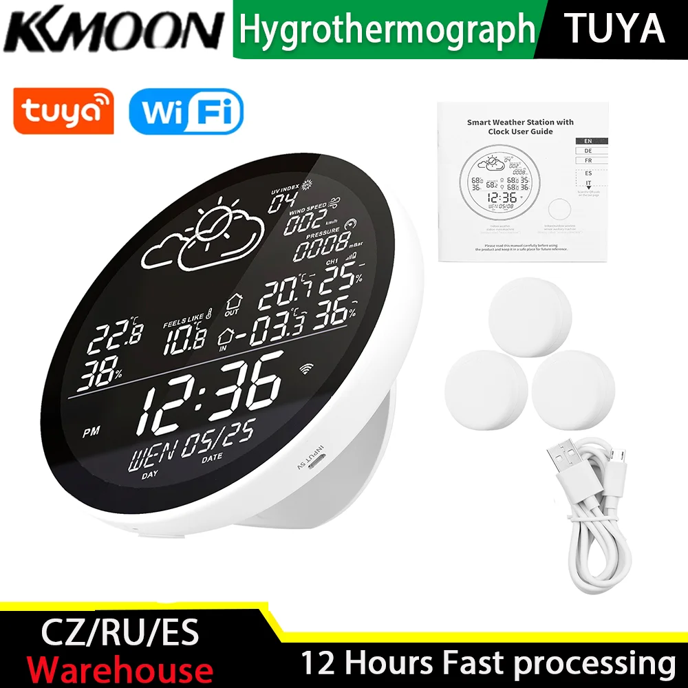Умная Метеостанция tuya с Wi-Fi и часами измеритель температуры влажности погодные