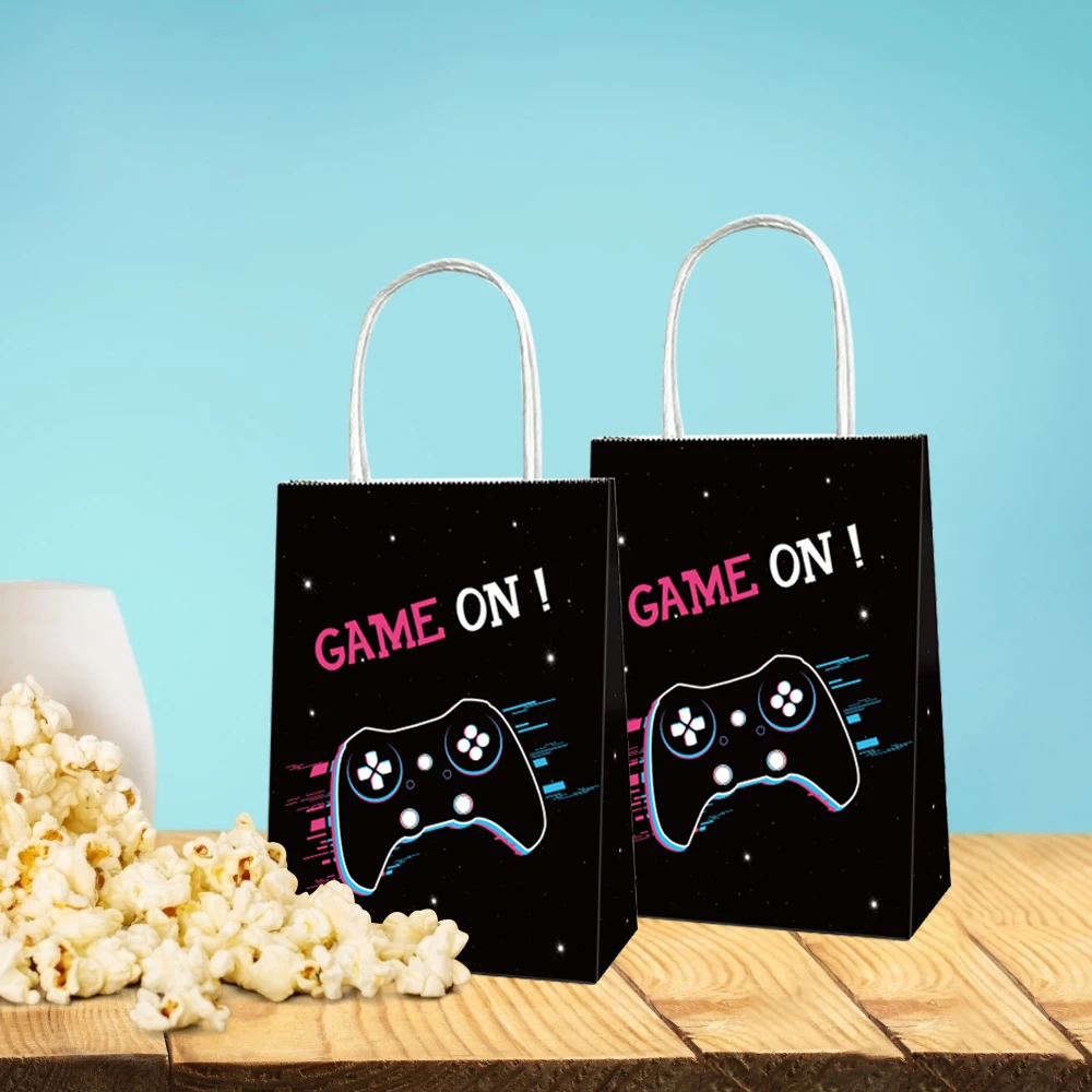 

BD018 12Pcs Kids Black Pixel Game Happy Birthday Party Portable Tote Paper Gift Bag Candy Packing Baby Shower Party Decorations