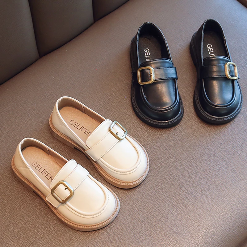 

Туфли на плоской подошве для девочек, без застежки, кожаные лоферы, повседневная обувь на платформе, на осень