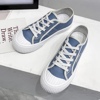 spring and autumn thick soled solid color canvas shoes 2022 new trend womens low top flat vulcanized student white shoes
