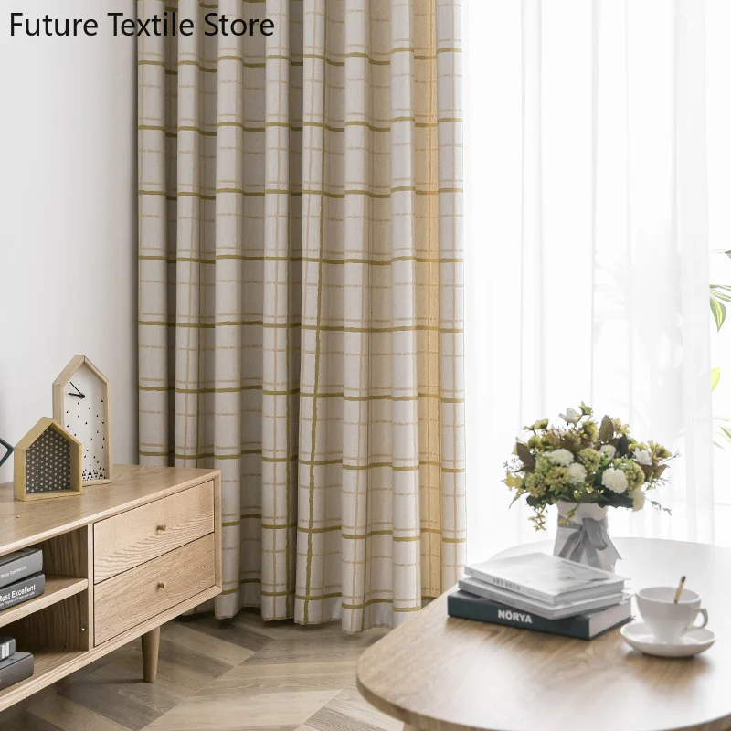 Curtains for Living Room Dining Bedroom Nordic Simple Modern Lattice Curtains New Pastoral American Striped Blackout Curtains