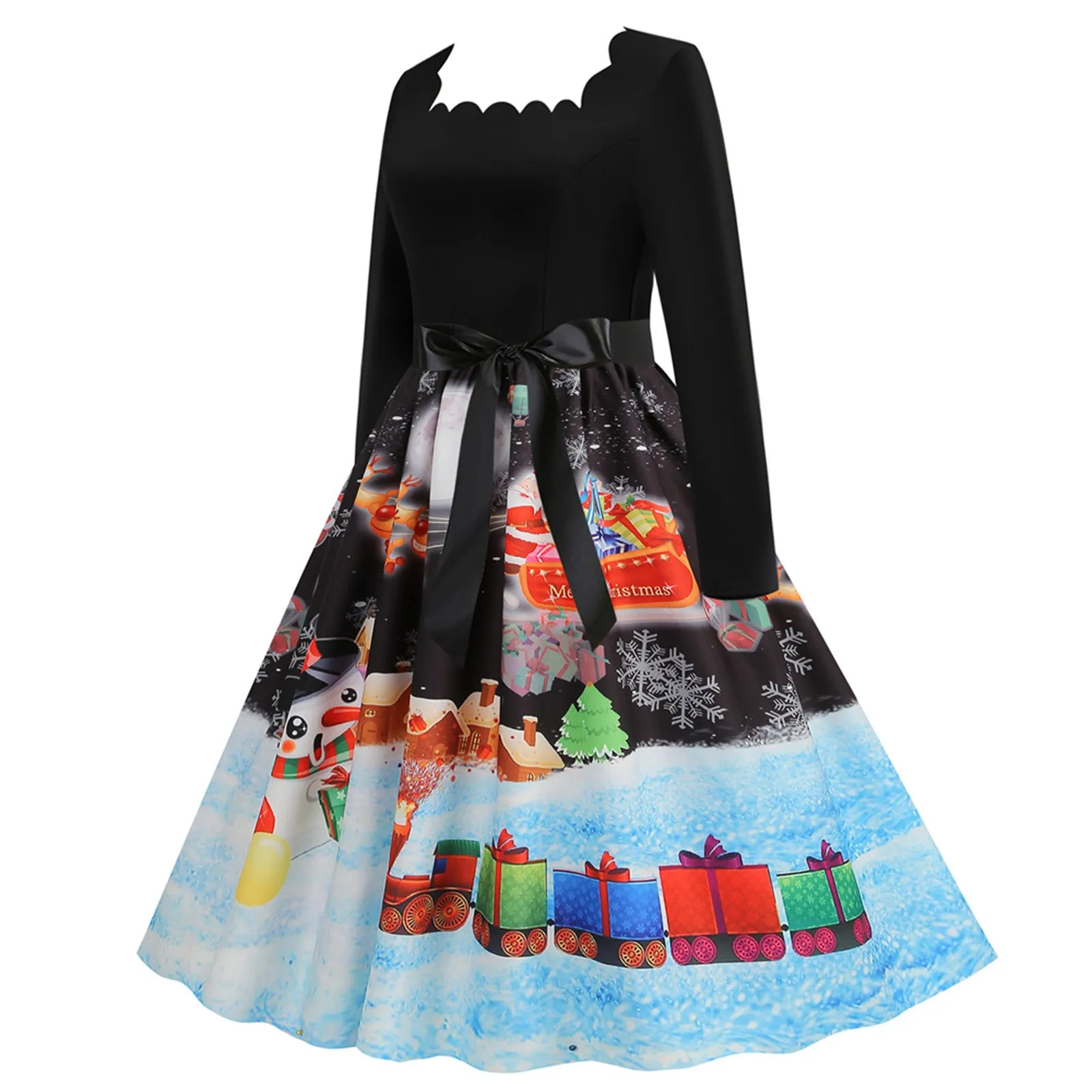 

Женское винтажное платье с длинным рукавом и принтом