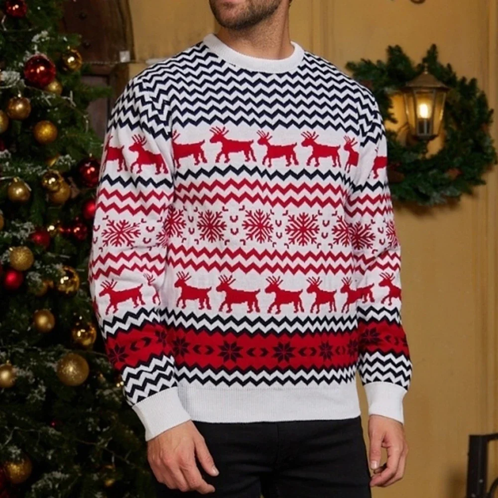 Новые зимние рождественские свитера модные вязаные пуловеры с круглым вырезом и