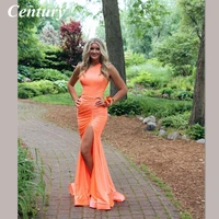 century orange mermaid prom dress sexy prom gown trumpet wedding party dress pleat formal dress one shoulder vestido feminino