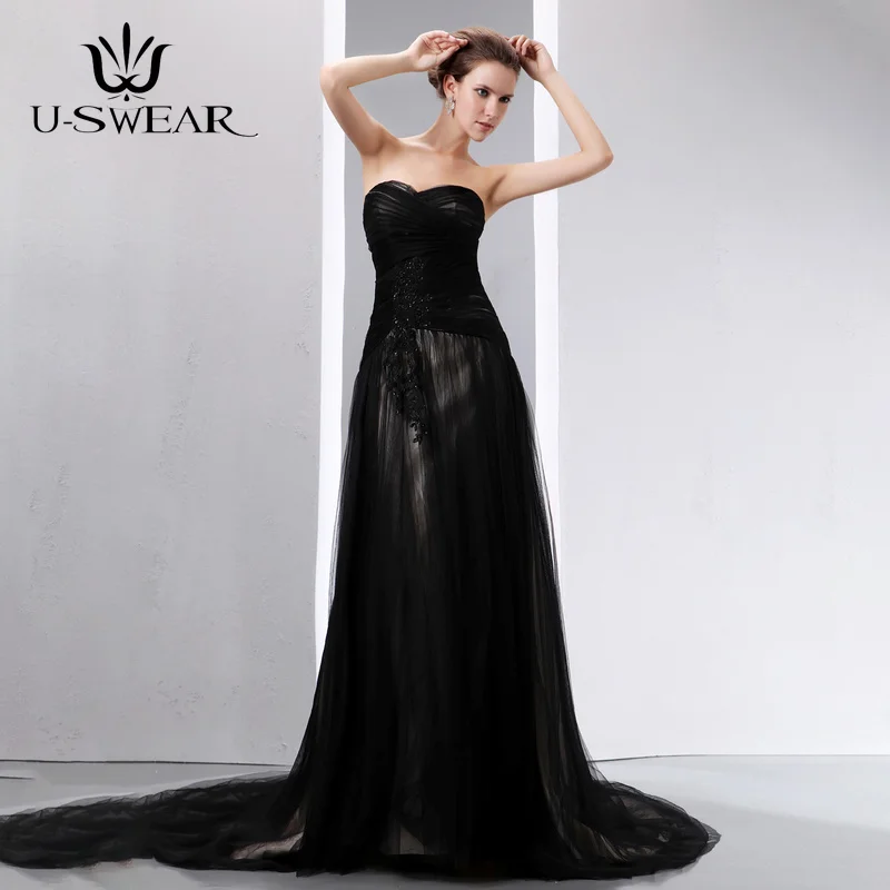 

Женское вечернее платье без бретелек, Черное длинное плиссированное платье-трапеция без рукавов, с аппликацией, для выпускного вечера