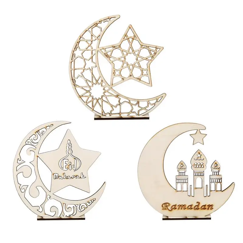 

Eid Mubarak Crafts Night Light LED Moon Star Tabletop Decor Wood Ramadan Decoration Home Light Ornament Lantern Party Supplies