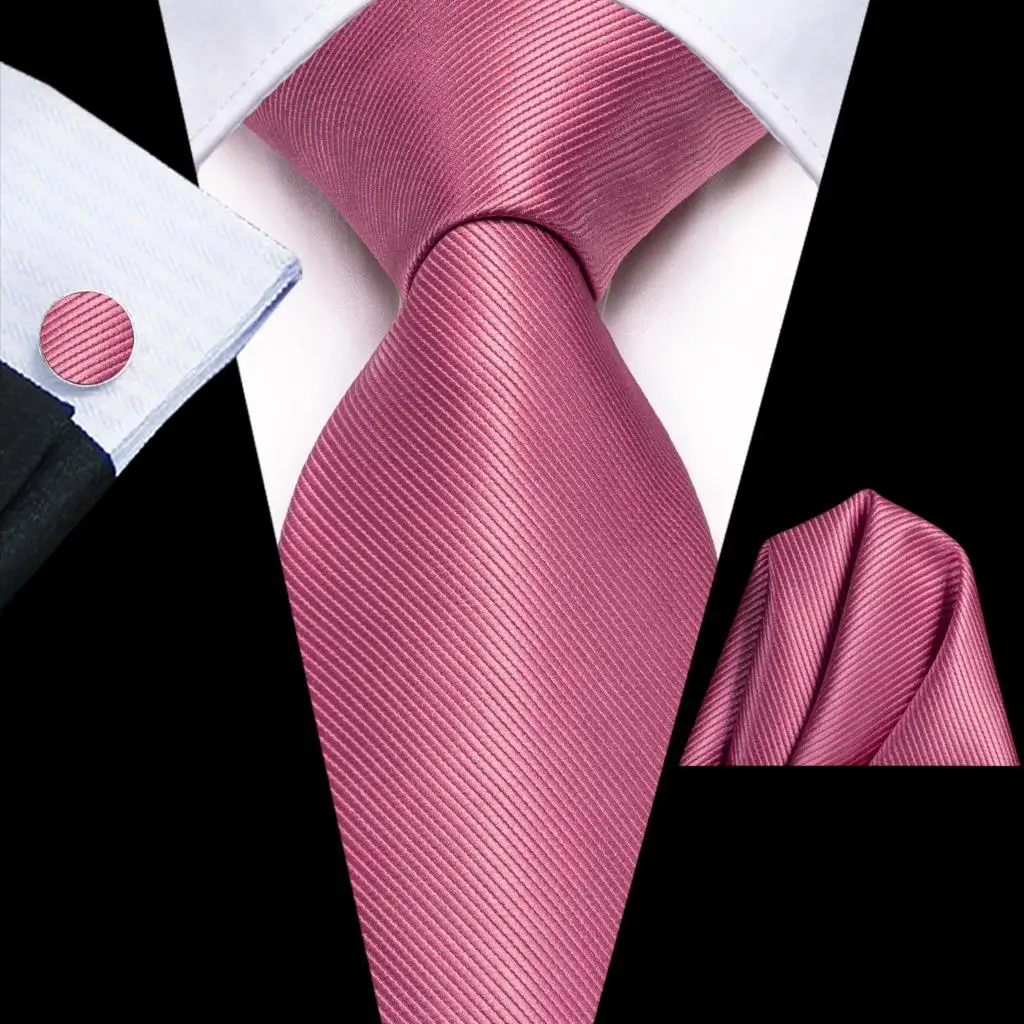 

Solid Rose Red Silk Wedding Tie For Men Gift Mens Necktie Handky Cufflink Set Fashion Business Party Dropship Hi-Tie Designer