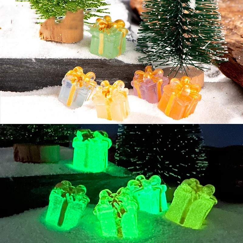 

10-20Pcs Miniature Luminous Christmas Gift Box Figurines Fairy Garden Ornaments DIY Scrapbook Jewelry Decoration Accessories