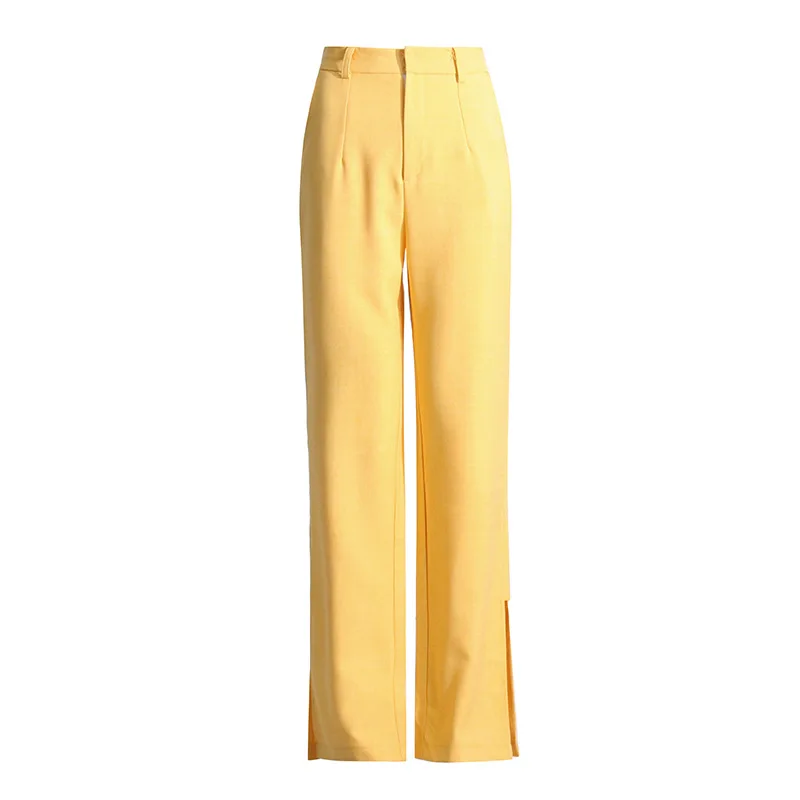 Women High Waist Split Suit Pants Straight-leg Casual Thin Breathable Fashion Trousers Female Office Lady Slight Strech Clothes 