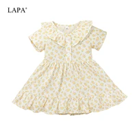 lapa girls 1 6y short sleeve button floral print v neck a line dress summer yellow flower fairy dress