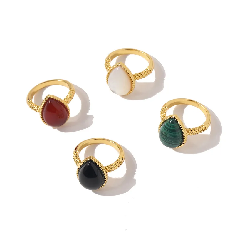 High Quality  Ring Nature Agate Water Drop Style Rings For Women Fashion Jewelry LR035