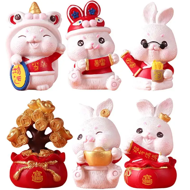 

1Set Tabletop Cartoon Zodiac Rabbit Figurine Resin Fortune Bag Statue Decor For Desktop Auspicious Rabbit Year Of The Rabbit