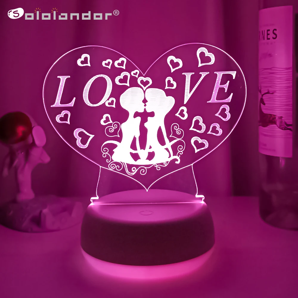 

Romantic LOVE 3D Acrylic LED Lamp Home Children Night Light Table Lights Birthday Party Decor Valentine‘s Day Desktop Decoration