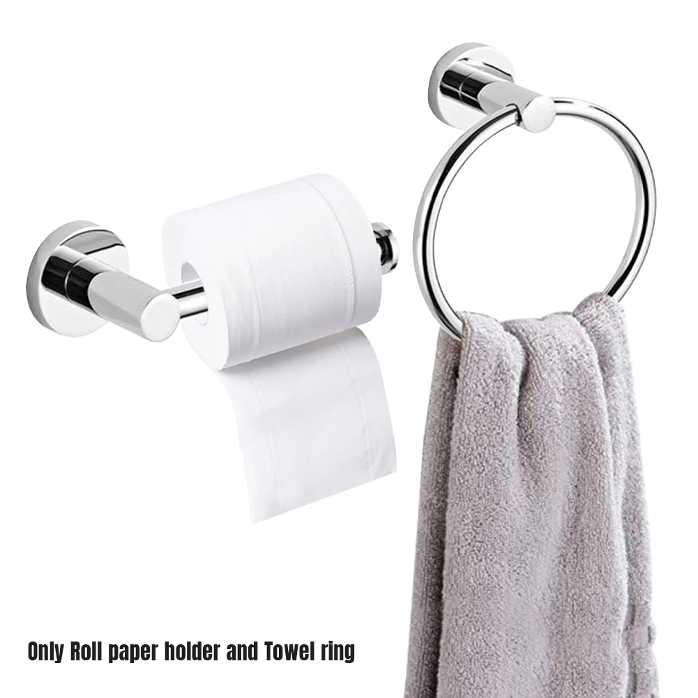 

2pcs Toilet Paper Holder Set Hotel Wall Mounted Bathroom With Screws Towel Ring