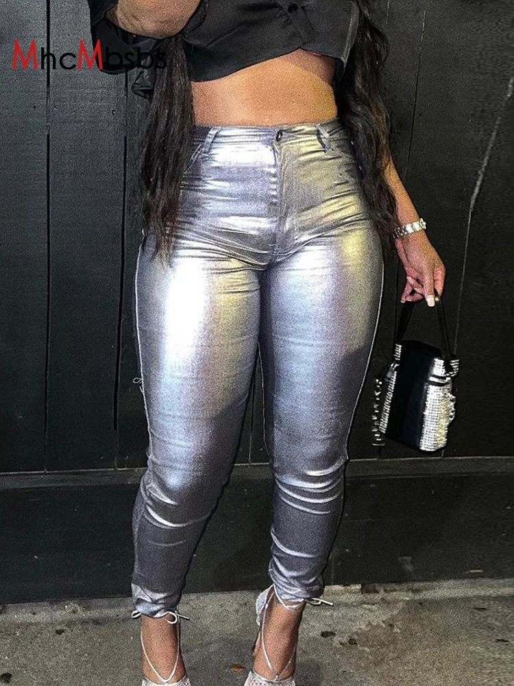 

Women Light Bright High Waist Pencil Pants Sexy Night Club Punk Grunge Stretch Trousers 2022 Spring Fall Fashion Y2K Clothes