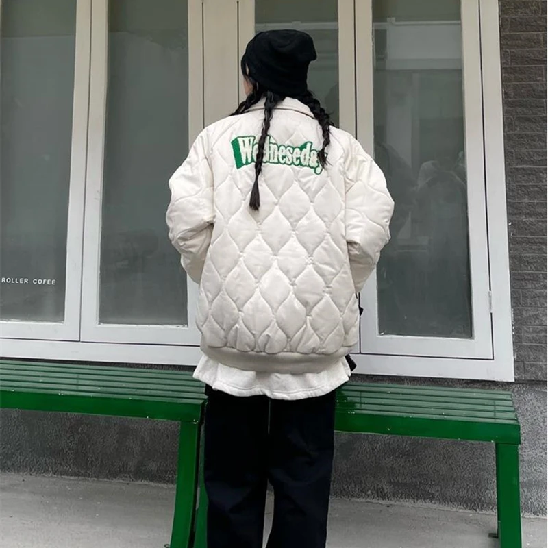 Letter Embroidery Coat Y2k Autumn Trend Long Sleeve Thick Baggy Jacket Streetwear Winter Warm Baseball Uniform For Women