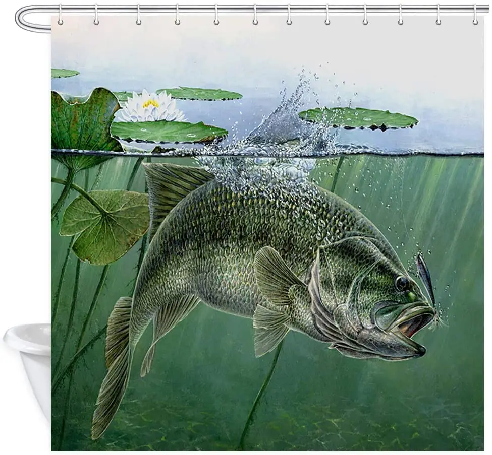 

Рыболовная душевая занавеска с приманкой на окуня, в ванную комнату, из полиэстера, с крючками