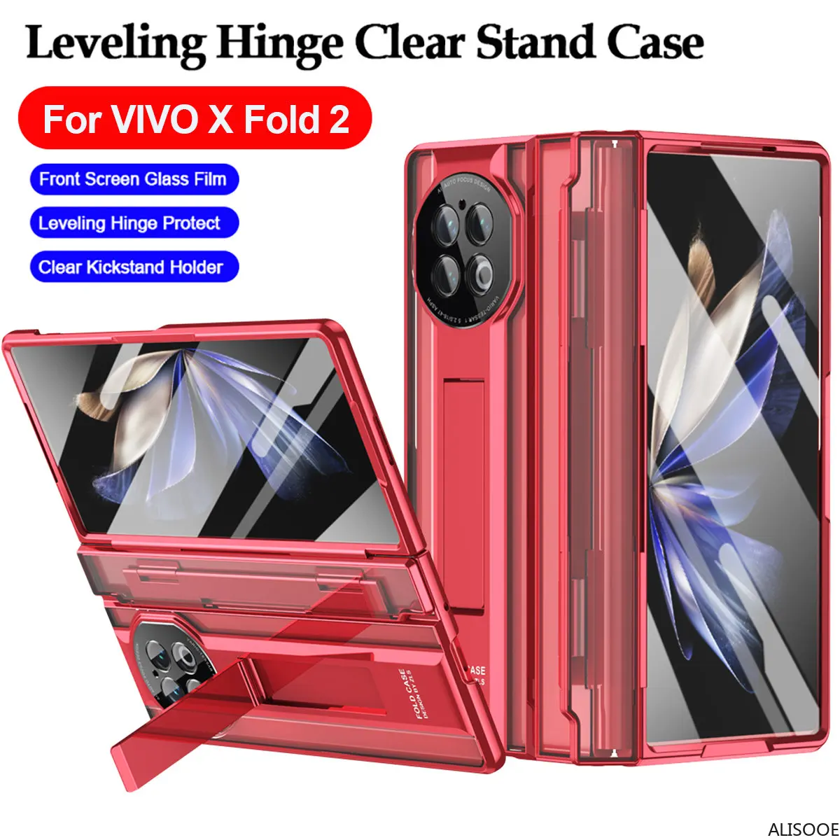 

Transparent Leveling Hinge Capa for VIVO X Fold 2 5G Case Plating Clear Stand Protection Cover Fundas with Front Screen Glass
