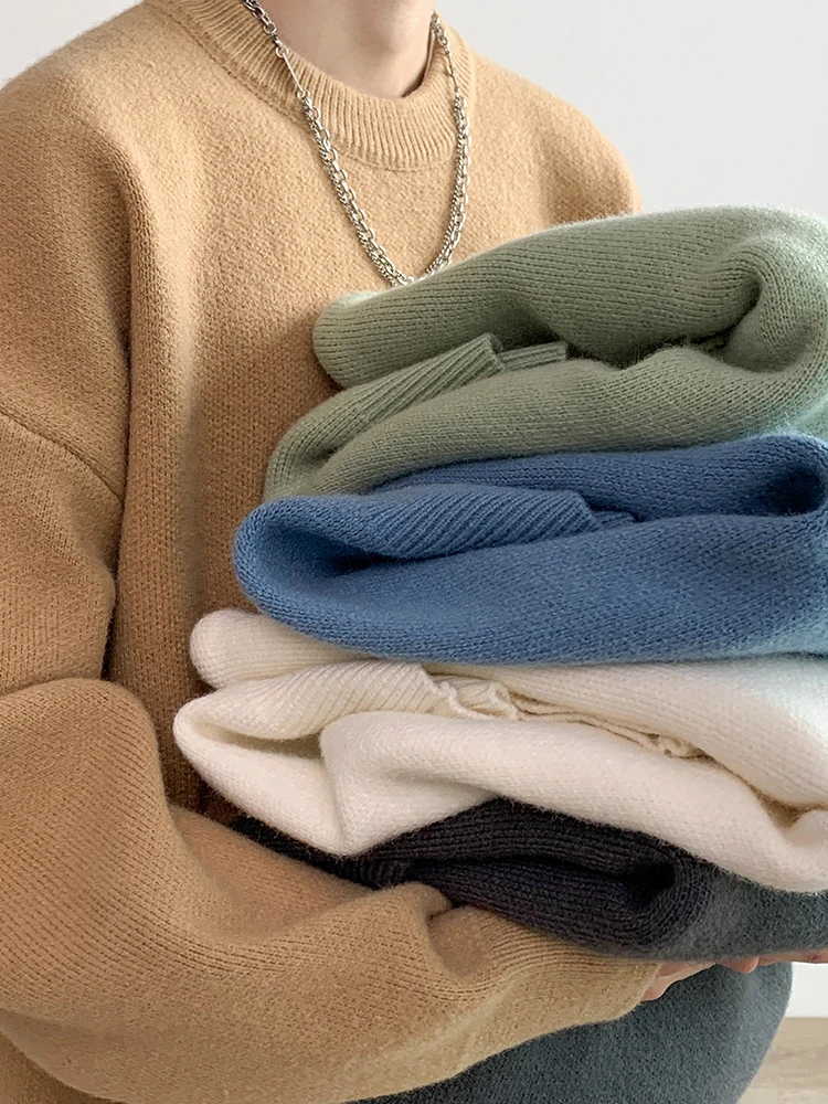 

Качественные трикотажные пуловеры Hybskr для мужчин, модный однотонный Повседневный свитер большого размера с круглым вырезом на осень и зиму, Мужская трикотажная одежда