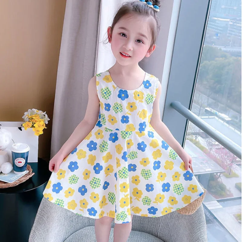 

Girls Dress Summer Korean Edition Children's Floral Tank Top Dress Fashion Girls Baby Princess Dresses 6 8 10 12Y Girls Clothes