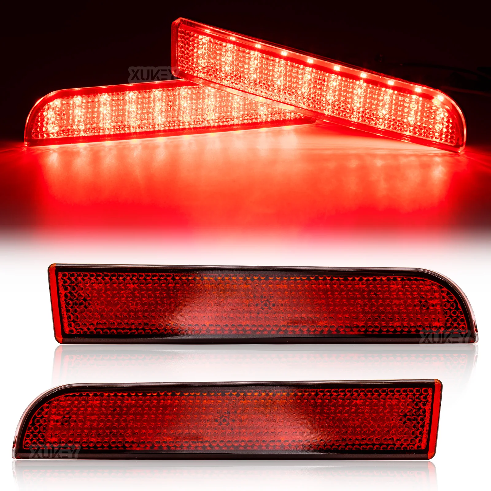 Pair Rear Bumper Reflector Light Signal Stop Tail Squential Brake Fog Light Red LED For Mitsubishi Lancer Evolution X Outlander