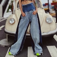 high waist patchwork jeans womens wide leg denim pants hit large size loose pants female fashion full length all match trousers