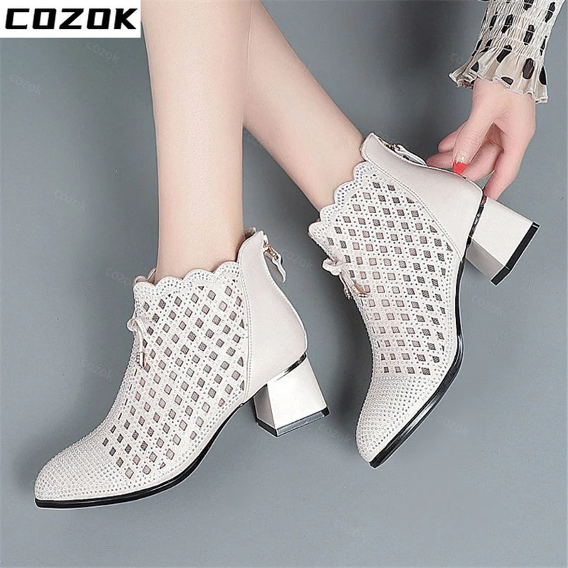 Mesh Hollow Breathable Crystal Summer Cool Boots Women Shoes Sandals Boots Beach Outdoor Vacation Bohemia Goth Shoes Womens