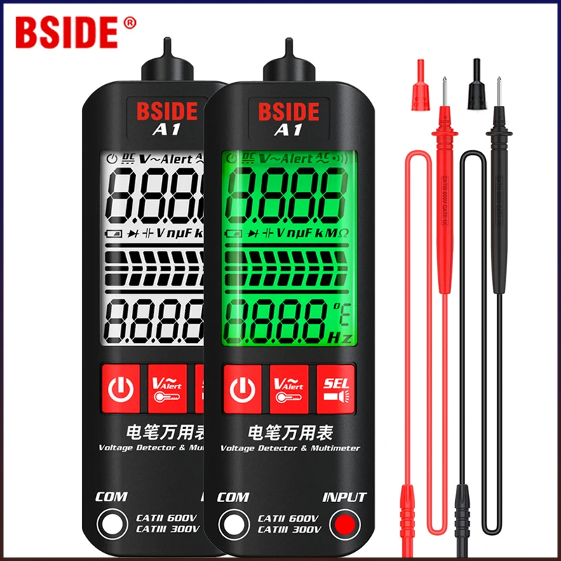 

BSIDE A1 Digital Multimeter AC/DC Voltage Tester Detector Non-Contact Electric Pen Dual Range Live Wire Test Ohm Hz NCV Meter