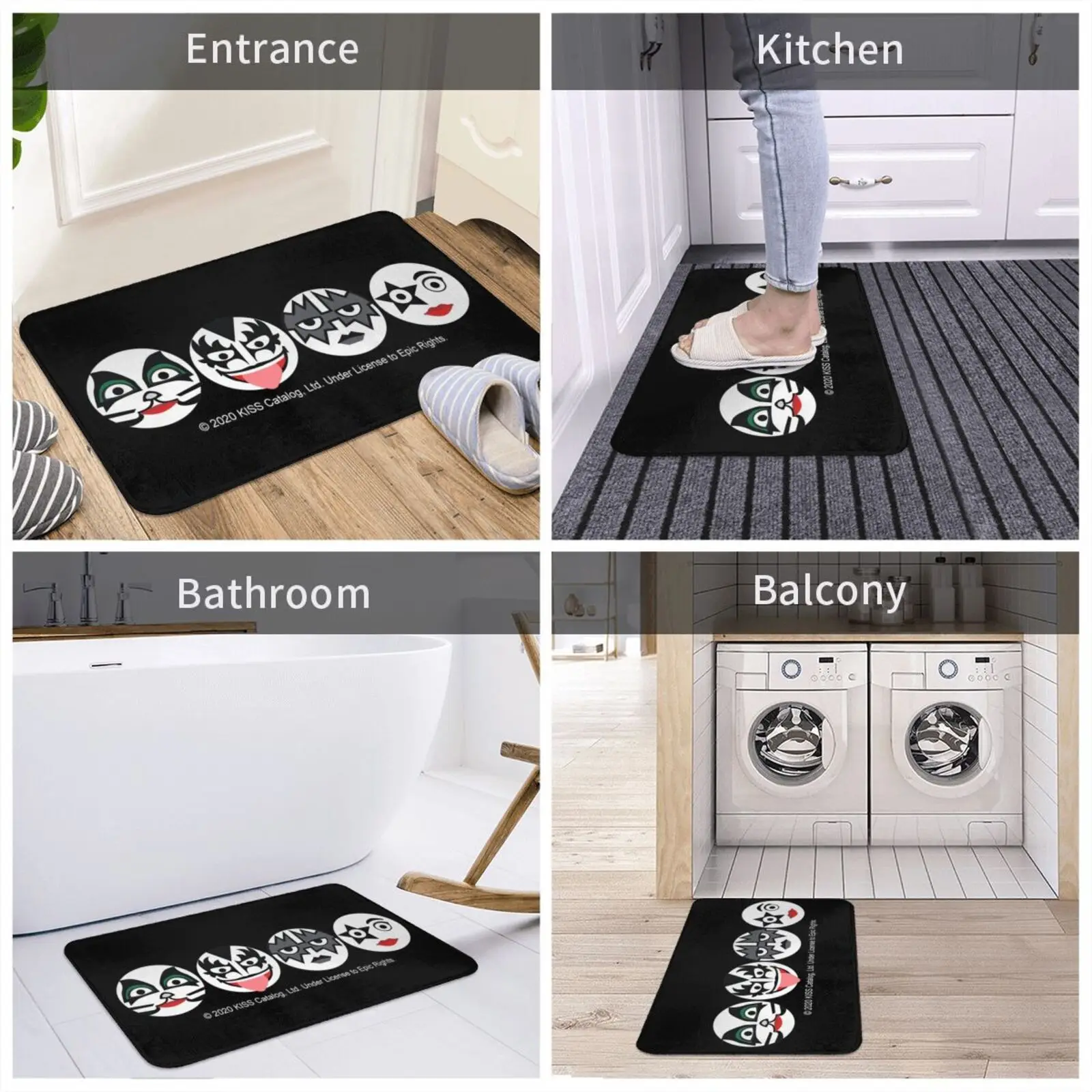 Kiss The Band Carpet Water Absorb Non-Slip Door Mat Fan Art Music And Roll Demon Spaceman |