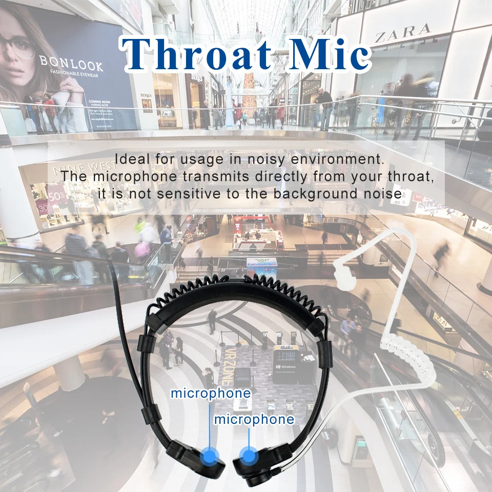 Throat Mic Walkie-Talkie Headset Transceiver Covert Tube Finger PTT Earpiece For Kenwood Baofeng UV 5R UV 82 RT622 RB618